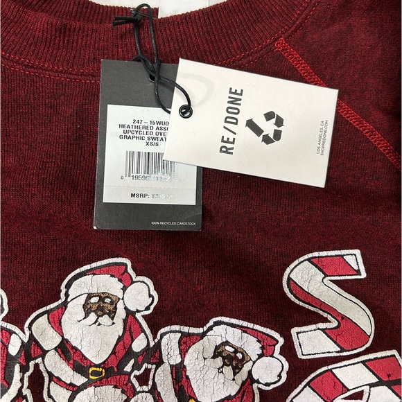 RE/DONE SANTA Up Cycled Crewneck WOMENS sz XS/S - Picture 2 of 4